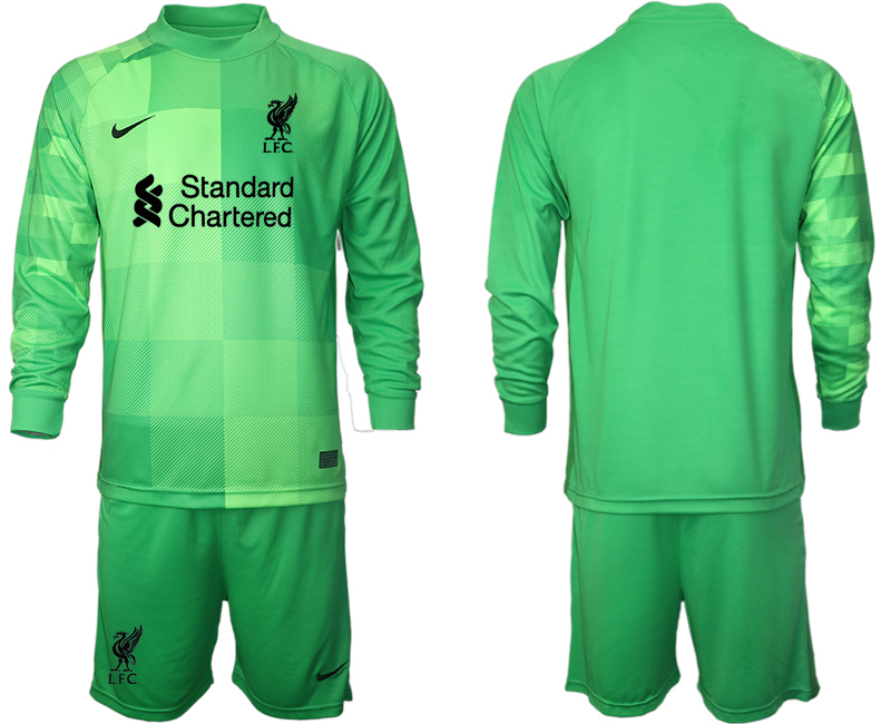 Men 2021-2022 Club Liverpool green goalkeeper Long Sleeve blank Soccer Jersey